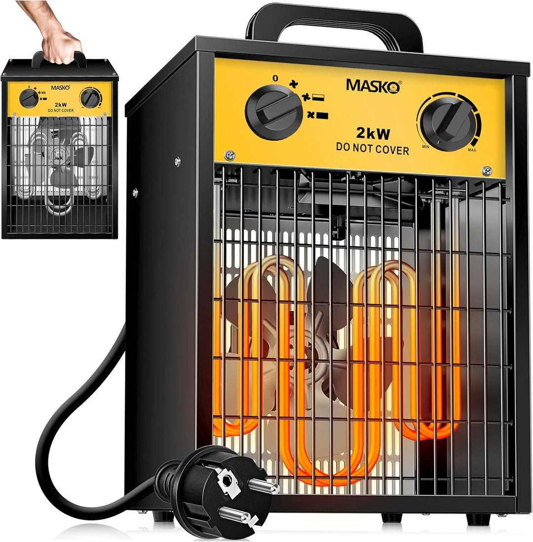 Masko® Elektroheizer Heizlüfter Bauheizer 2 KW mit integriertem Thermostat elektrisch Heizgerät 2000