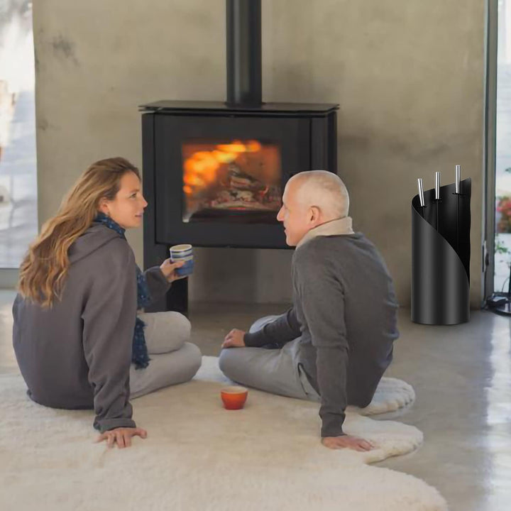 Randaco kaminbesteck Schwarz Modern 4 teilig Edelstahl Kaminbesteck mit Schaufel, Besen, Schürhaken,