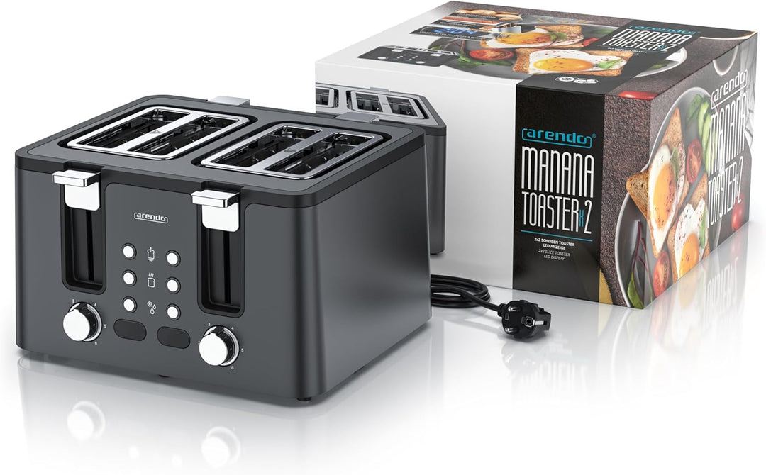 Arendo - Toaster 4 Scheiben Edelstahl - mit Brötchenaufsatz - LED Anzeige Restzeitanzeige – Doppelwa