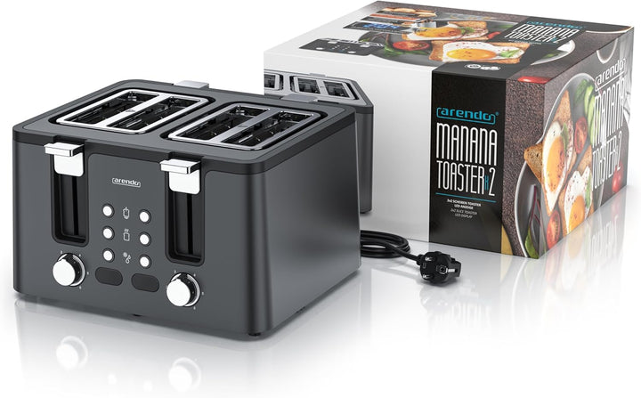 Arendo - Toaster 4 Scheiben Edelstahl - mit Brötchenaufsatz - LED Anzeige Restzeitanzeige – Doppelwa