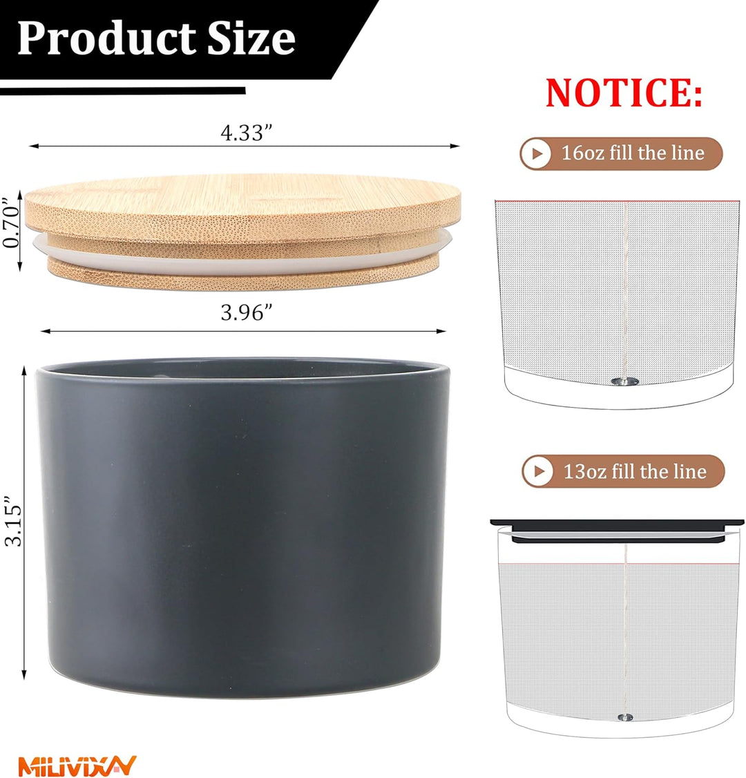 MILIVIXAY 6 Stück 473 ml Kerzengläser Mit Bambusdeckel und Kerzenherstellungs-Kits - 3 Docht-Gläser,