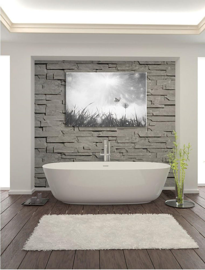 Pixxprint zarter Schmetterling fliegt zu Pusteblume Kunst Kohle Effekt, Format: 100x70 auf Leinwand,