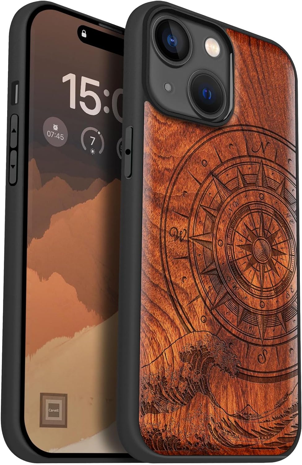 Carveit Holz Handyhülle für iPhone 15 Handyhulle kompatibel mit MagSafe Massivholz für Apple 15 Hand