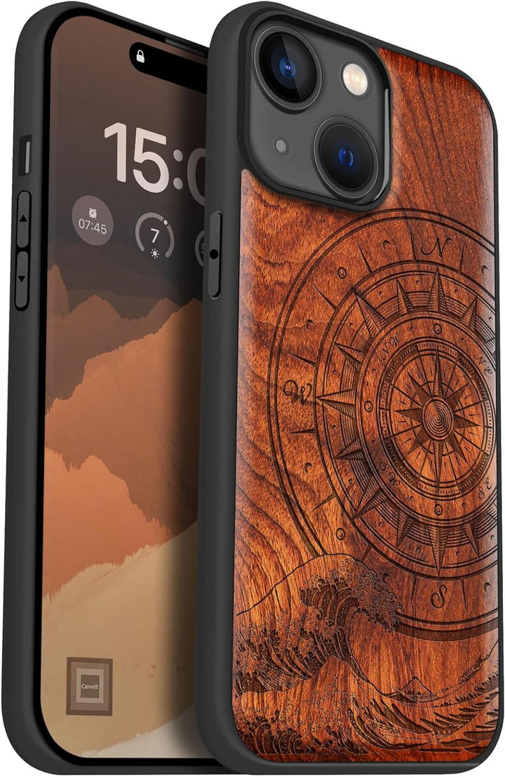 Carveit Holz Handyhülle für iPhone 15 Handyhulle kompatibel mit MagSafe Massivholz für Apple 15 Hand