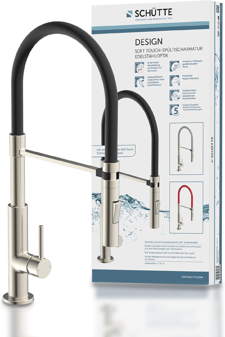 Schütte 23138 Design Spültischarmatur mit auswechselbaren Soft Touch Schlauch, 360 Grad schwenkbarer
