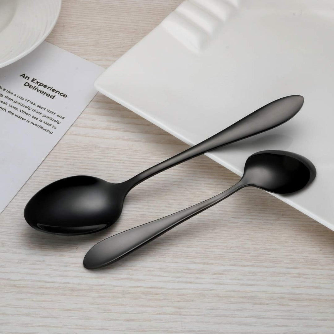 HOMQUEN Schwarzes Besteck/Besteck Set, 24 Stück Edelstahl Messer Gabel Löffel Set für 6 Personen (sc