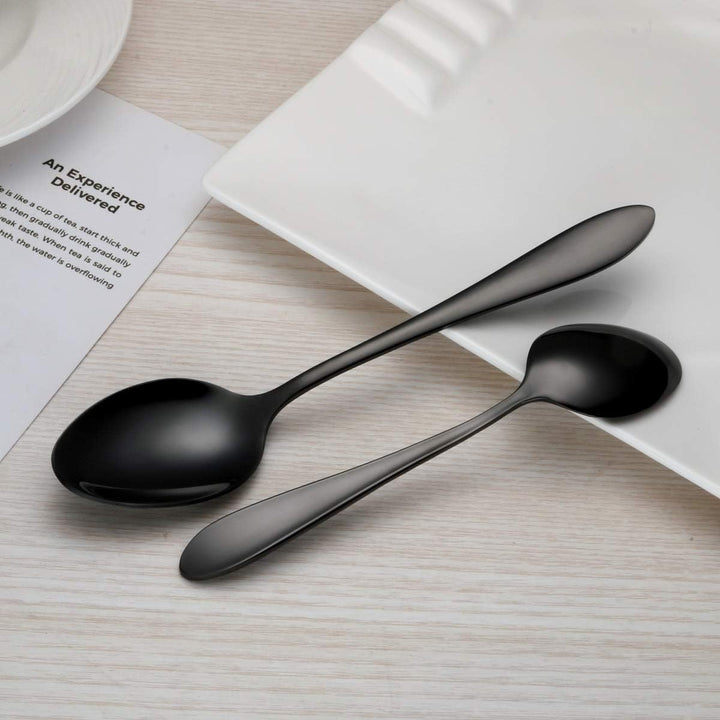 HOMQUEN Schwarzes Besteck/Besteck Set, 24 Stück Edelstahl Messer Gabel Löffel Set für 6 Personen (sc