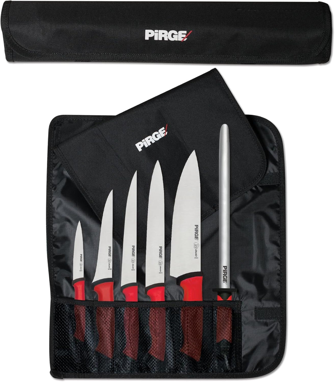 Pirge Duo Profi Messerset mit Tasche 7 Stück - Rutschfester Griff - Profi Kochmesser Set - Edelstahl