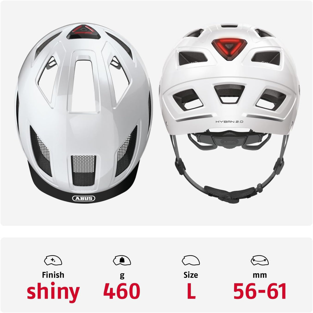 ABUS Stadthelm Hyban 2.0 - Fahrradhelm mit Rücklicht, ABS-Hartschale, guter Passform - für Damen und