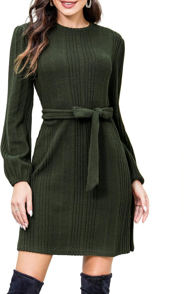 KOJOOIN Damen Strickkleid Elegant Pulloverkleid Langarm Minikleid Rundkragen Winterkleid(Verpackung