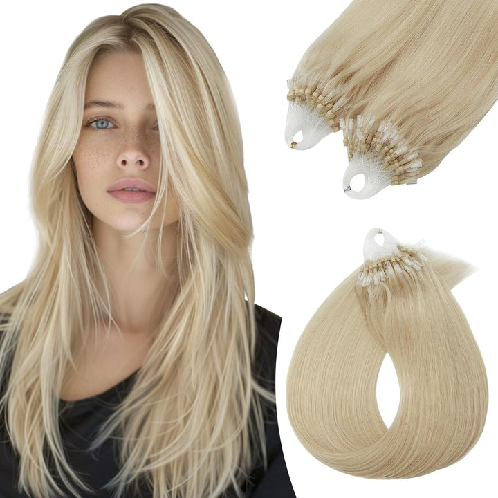 Silk-co Haarteile Echthaar Microring Extensions Echthaar 0.5g 60# Platinblond Micro Loop Hair Extens