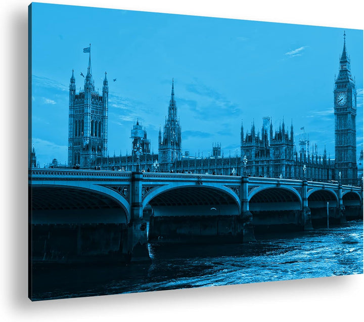 deyoli Parlament in London mit Big Ben Format 80x60 Effekt: Monocrome Blau als Leinwandbild, Motiv f