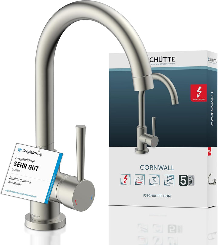 SCHÜTTE 79129 CORNWALL Küchenarmatur Niederdruck, Spültischarmatur mit hohem Auslauf, Einhebelmische