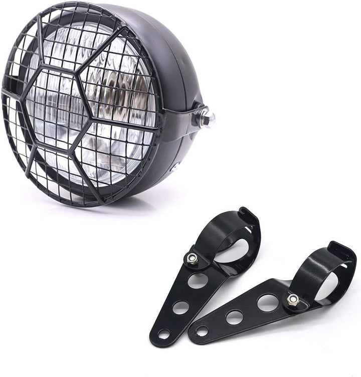 Motorrad Scheinwerfer, Retro 6 '' Universal Halogen Frontscheinwerfer mit Lampenschirmabdeckung zur