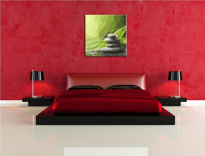 Pixxprint Zen Steinturm, Format: 70x70 auf Leinwand, XXL riesige Bilder fertig gerahmt mit Keilrahme