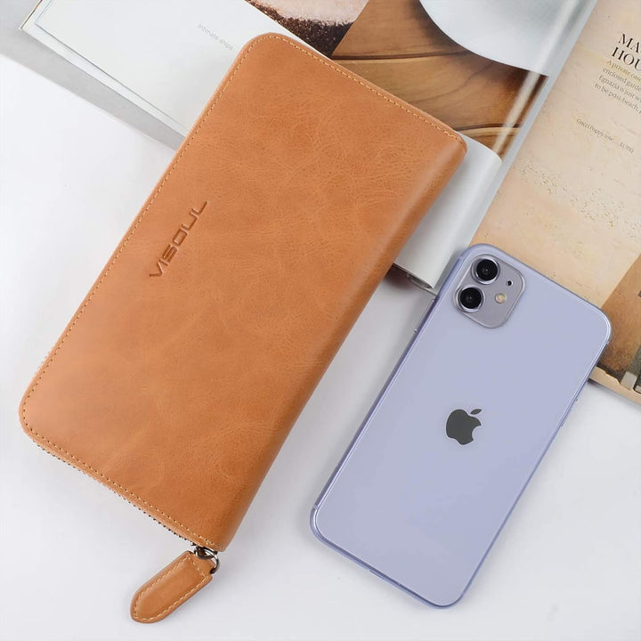 VISOUL Premium Brieftasche Echtleder/Italienisches Leder mit RFID-Schutz, XL Geldbörse für Herren Kh