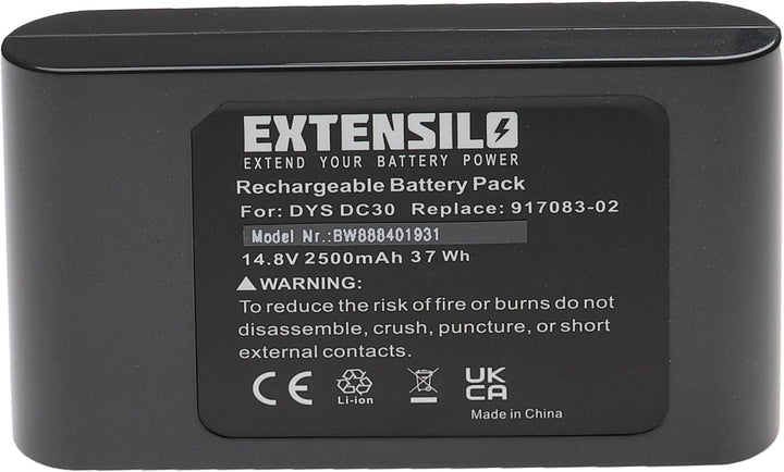 EXTENSILO Akku kompatibel mit Dyson DC30, DC30 White, DC35 Staubsauger (2500mAh, 14,8V, Li-Ion, dunk