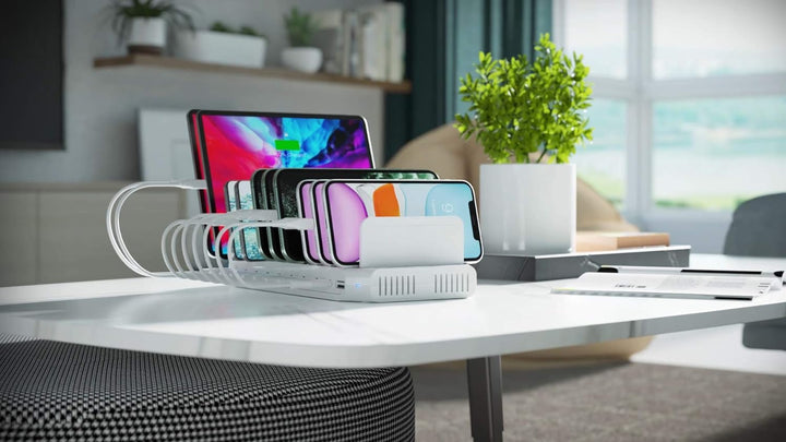 Alxum USB Ladestation für Multi-Geräte 96W, 10 Port Ladestation Mehrere Geräte Schnellladestation Or