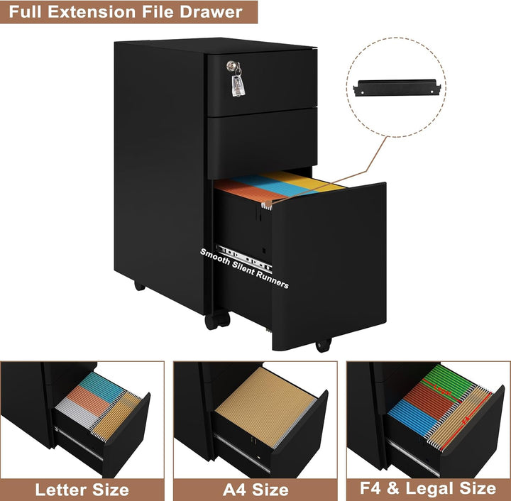 WOLTU Rollcontainer, Aktenschrank abschliessbar, Büroschrank Rollschrank, Schrank mit 3 Schubladen 5