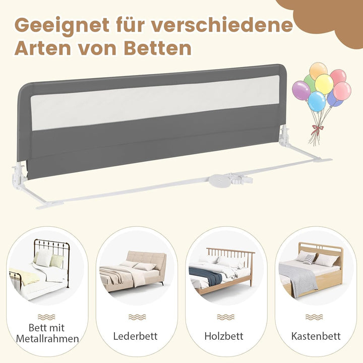 COSTWAY Bettgitter klappbar, 180 cm Lange Bettschutzgitter mit Sicherheitsgurten, Rausfallschutz 180