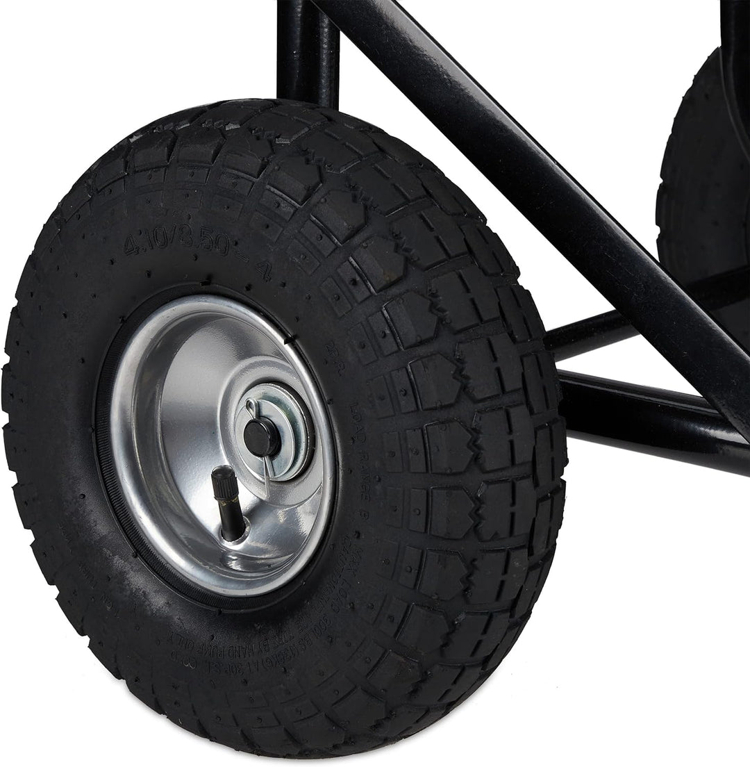 Relaxdays Kaminholzwagen, 2 Reifen & 2 Rollen, bis 60 kg, Brennholzwagen Stahl, Holztransport & -auf