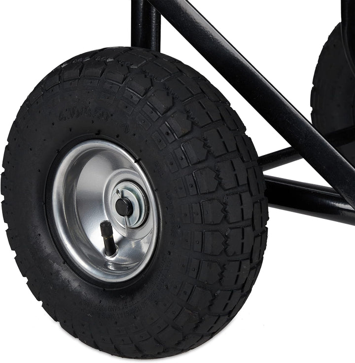 Relaxdays Kaminholzwagen, 2 Reifen & 2 Rollen, bis 60 kg, Brennholzwagen Stahl, Holztransport & -auf