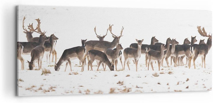 ARTTOR Wandbilder Dekoration Wohnzimmer Hirsch Winter Tierwelt Landschaft Bilder auf Leinwand 120x50