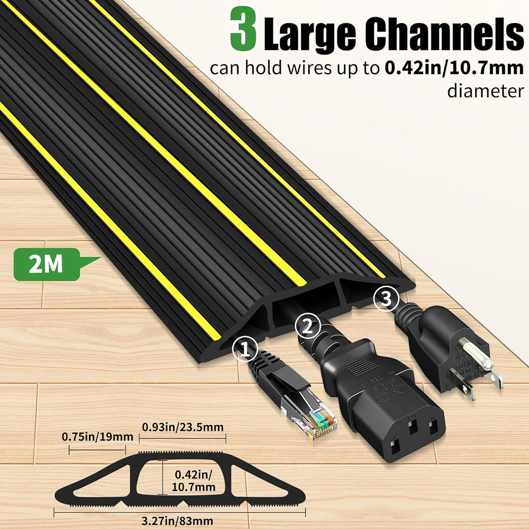 Boden-Kabelschutz, 2 m Bodenschnurabdeckungen, Gummidrahtabdeckung, Outdoor-Bodenkabelabdeckung, 3 K