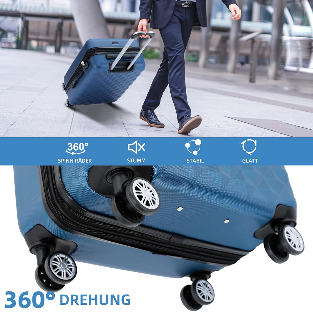 BEIBYE Zwillingsrollen 2066 Hartschale Trolley Koffer Reisekoffer Gepäck M-L-XL-Set (Blau, XL) Blau