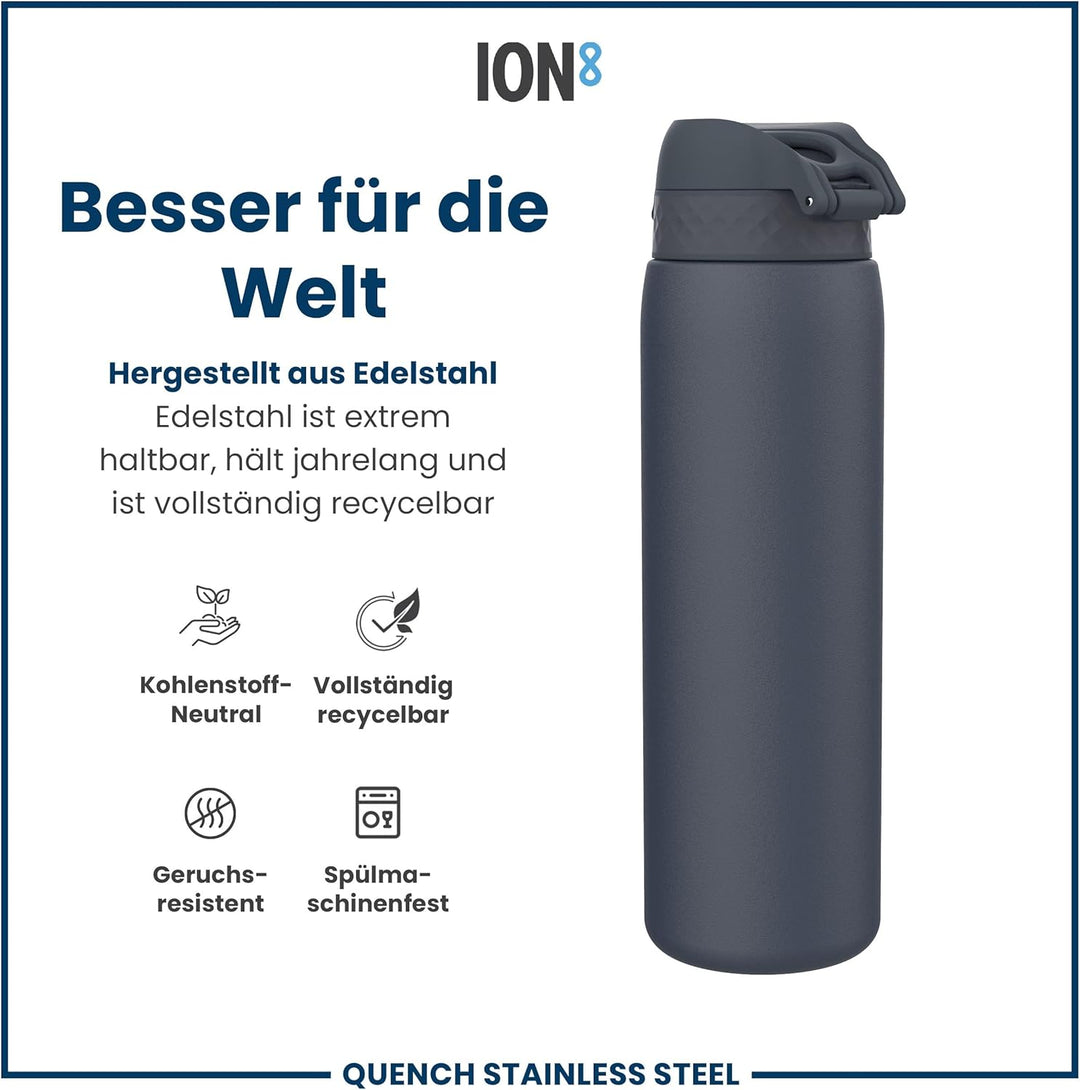 Ion8 1 Liter Edelstahl Trinkflasche, Auslaufsicher, Einhandöffnung, Sichere Verriegelung, Spülmaschi