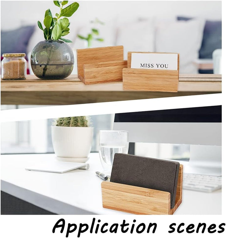 OLYCRAFT 4PCS Bambusholz Desktop Visitenkartenhalter Display Für Schreibtisch Natürliche Bambus Visi