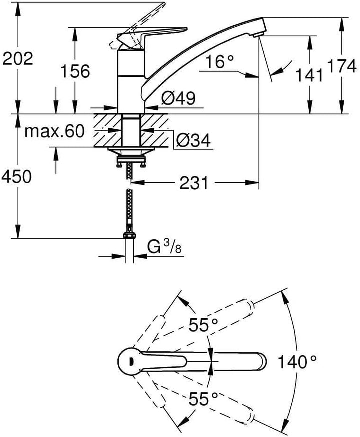 GROHE StartEco - Einhand- Spültischarmatur (Schwenkbereich 140°, langlebige Oberfläche, flacher Ausl