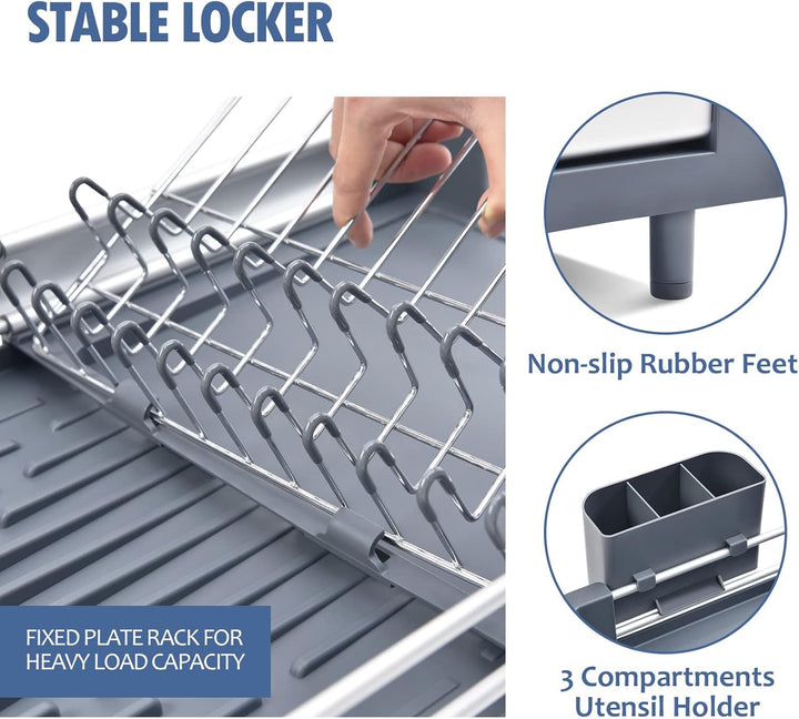 KINGRACK Erweiterbares Abtropfgestell,Geschirr abtropfgestell, Aluminium Geschirrkorb,Verstellbarer