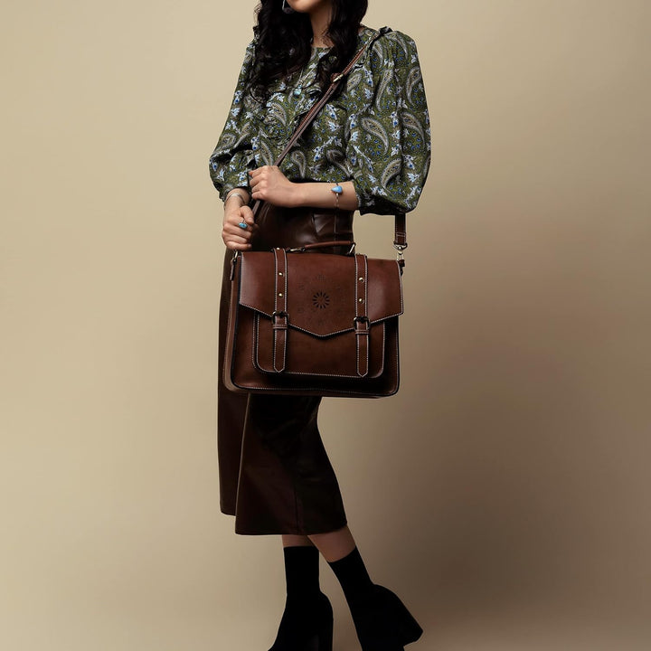 ECOSUSI Umhängetasche Damen Vintage Laptoptasche 14.7" Schultertaschen Arbeitstasche Handtasche Brau