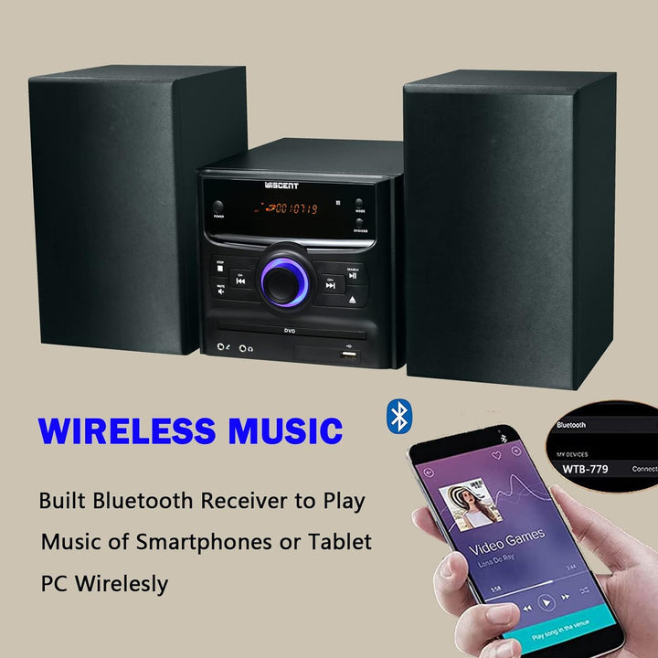 WISCENT HiFi-System Stereo-Systeme mit Bluetooth (CD-Player, DVD-Player, UKW-Radio, USB, AUX-Eingang