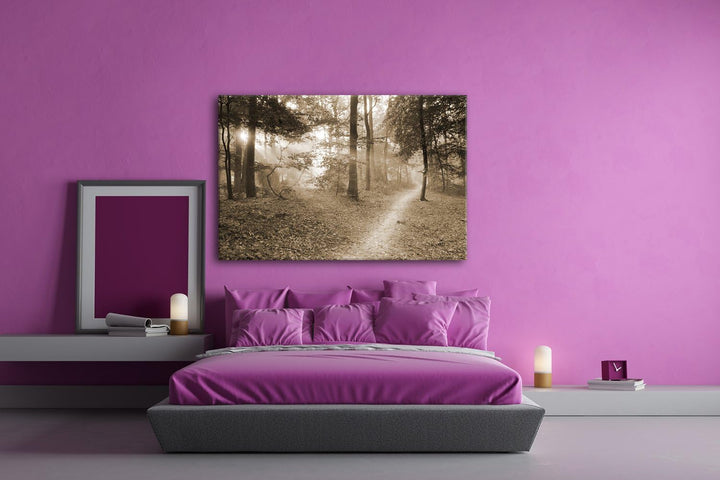 deyoli ruhiger Waldweg Format: 100x70 Effekt: Sepia als Leinwandbild, Motiv fertig gerahmt auf Echth