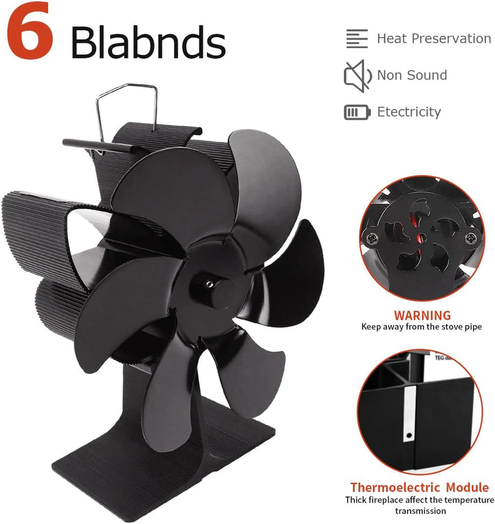 WuYan Ofenventilator,Kaminbesteck mit 6 BlĂ€ttern,ohne Strom Umweltfreundlich fĂŒr Kaminofen Holzbrenn