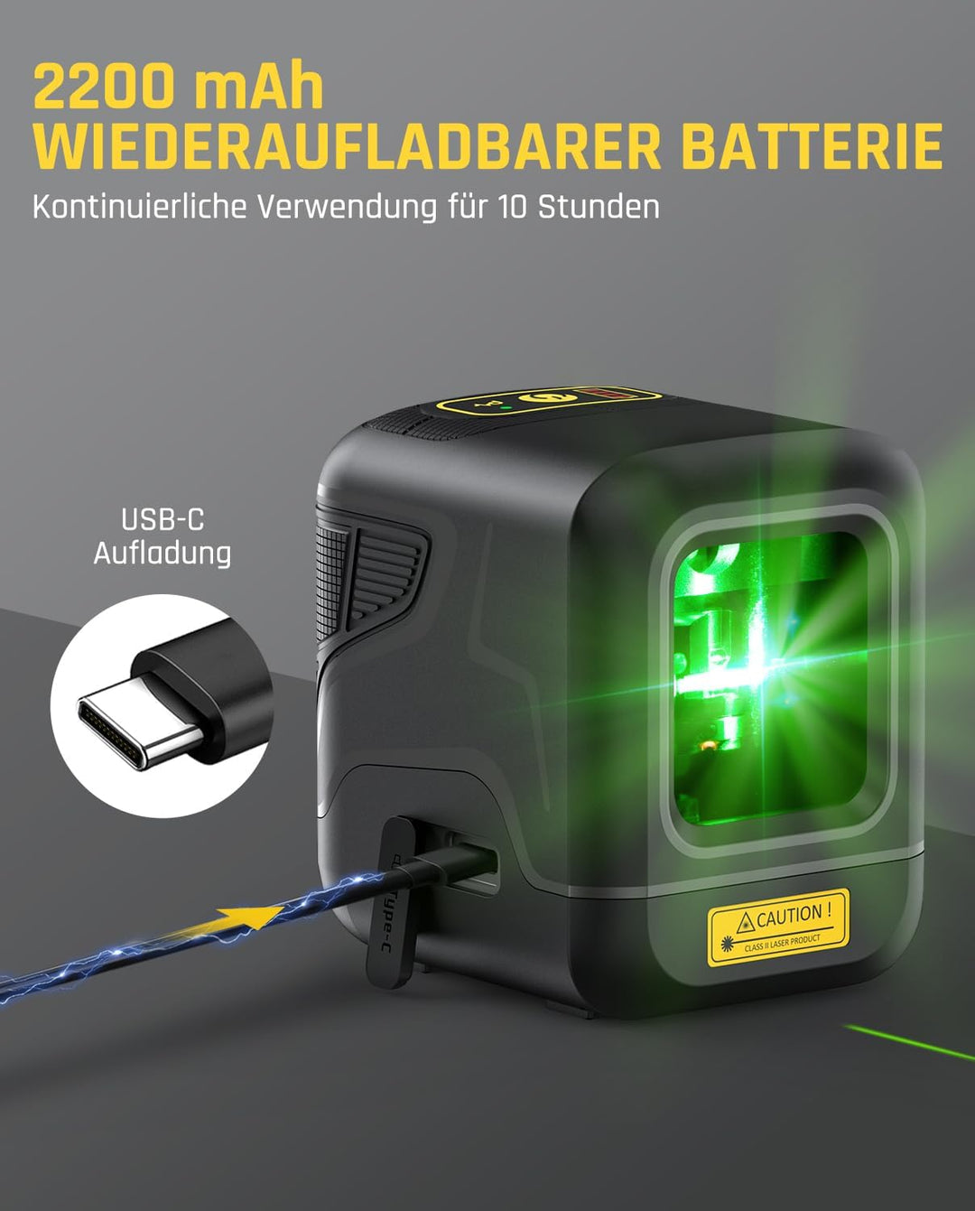 Fanttik D2 Kreuzlinienlaser Selbstnivellierend, Linienlaser Grün 30m, Wiederaufladbare Batterie, USB