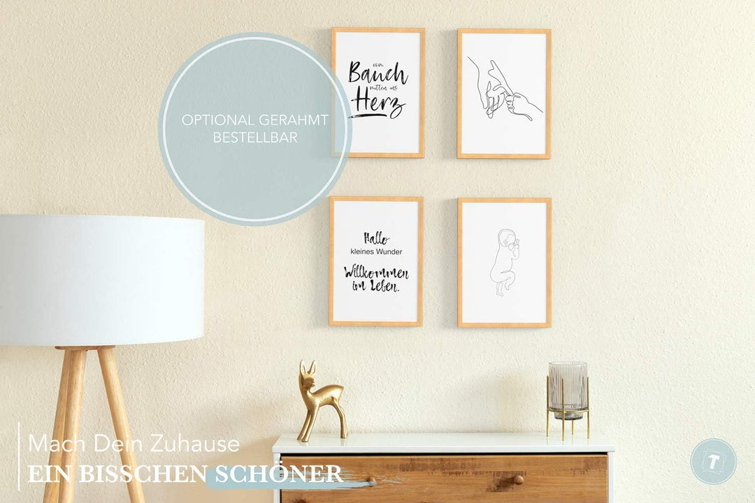 Papierschmiede® Premium Spruchposter Set 4er DIN A1, Motiv: Hallo Baby, Geburt Newborn Kind, Typogra