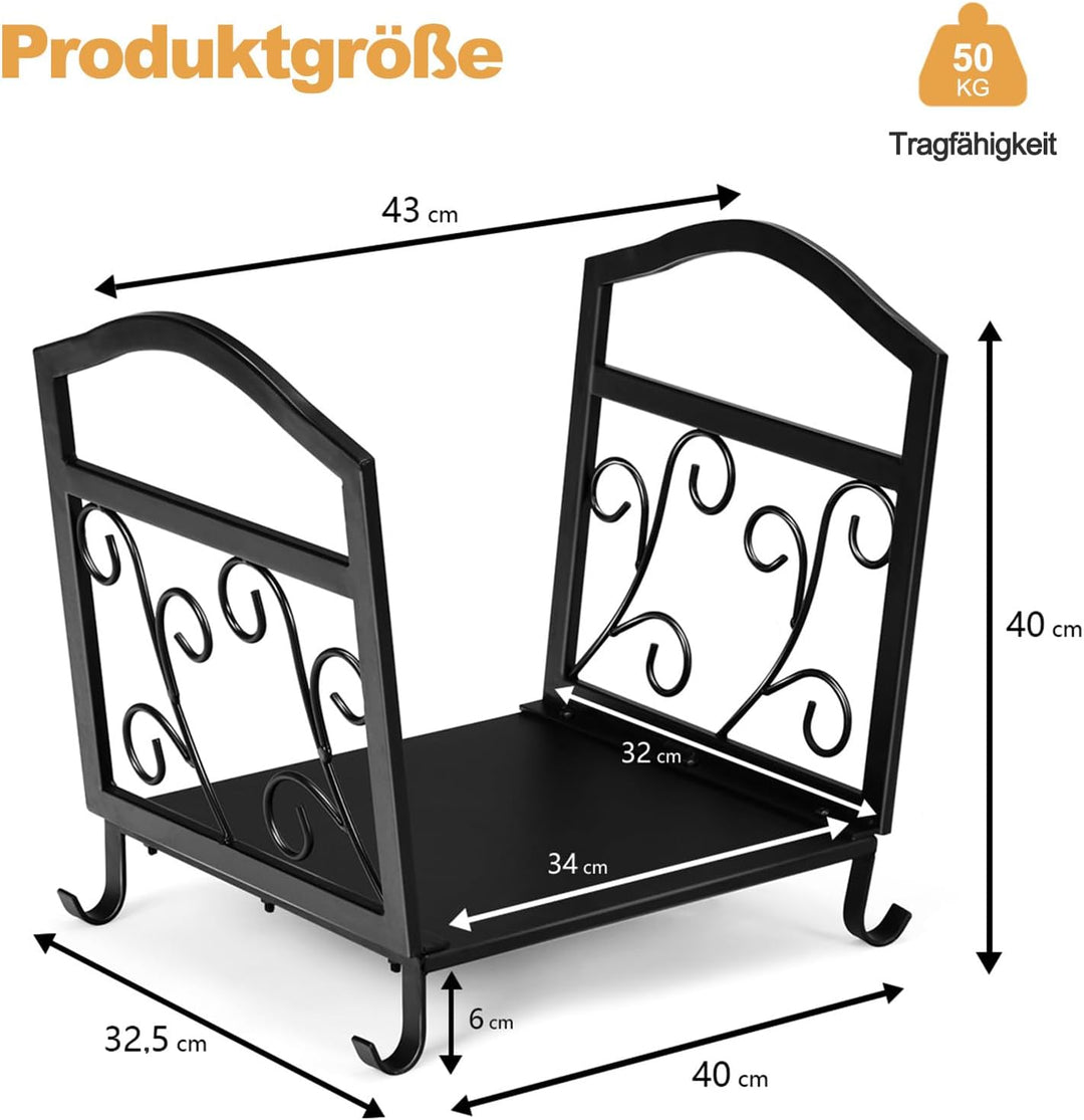 COSTWAY Kaminholzregal Metall, Brennholzregal Feuerholzregal mit stabilem Sockel & Griffen, Kaminhol