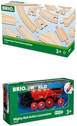 BRIO Bahn 33402 - Mittleres Schienensortiment & World 33592 Rote Lola elektrische Lok – Batterie-Lok