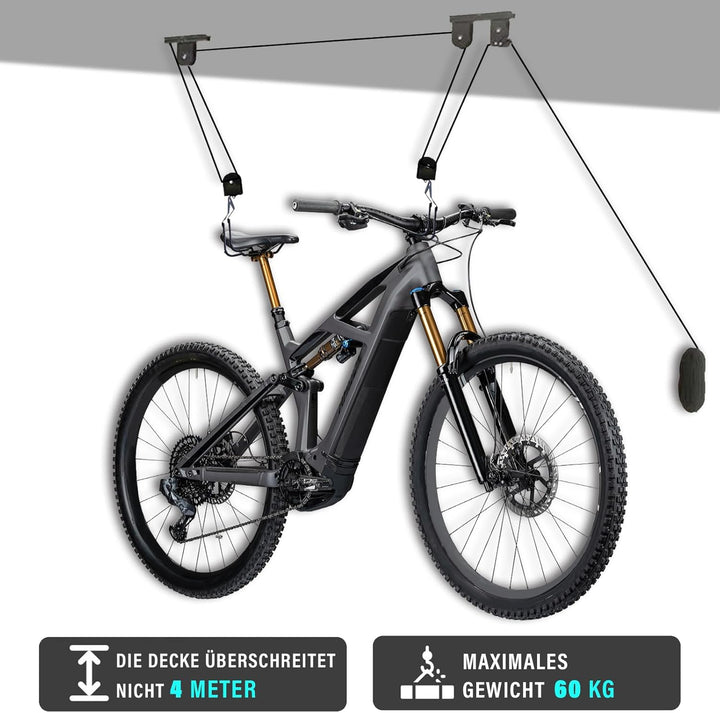 Gemsaya Fahrradlift bis 60 kg, Stahl Fahrrad Deckenlift, Deckenmontage Fahrradhalterung mit Haken un