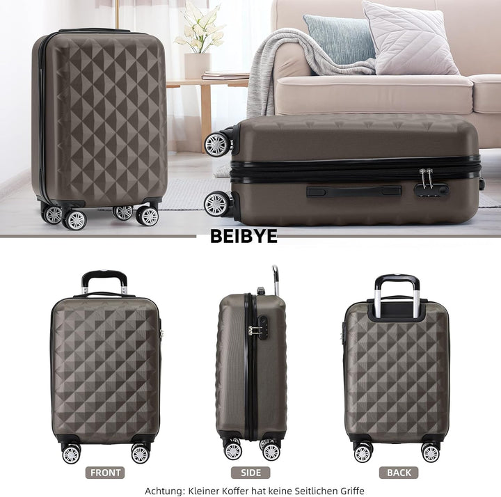 BEIBYE Zwillingsrollen 2066 Hartschale Trolley Koffer Reisekoffer Gepäck M-L-XL-Set (Coffee, M) Coff