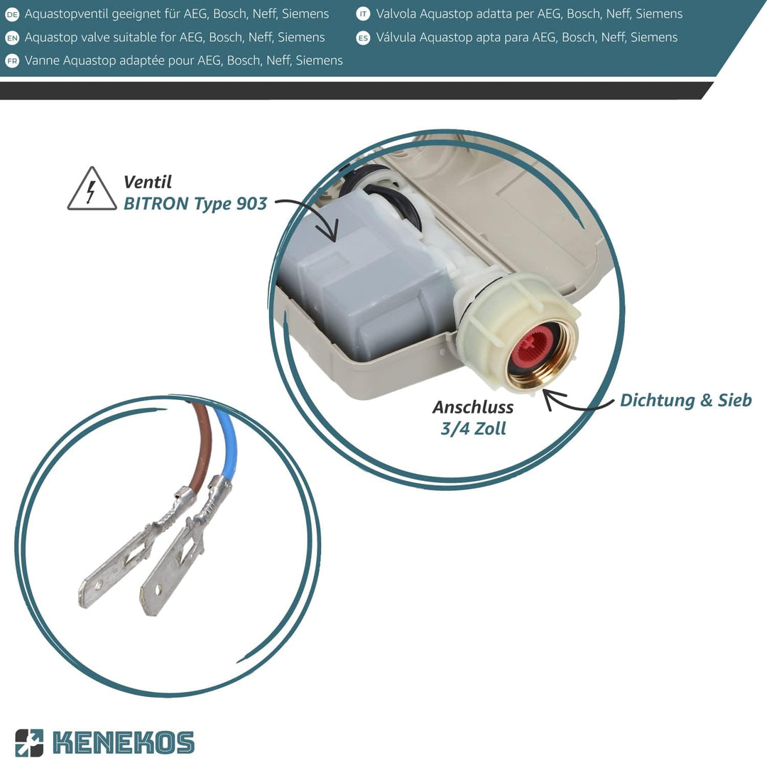 Kenekos - Magnetventil Bitron Typ 902 geeignet für Geschirrspüler Bosch Siemens als Ersatz für 00263