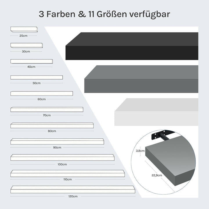 WOLTU Wandregal Set von 3 Regalen Wandboard Freischwebend Schweberegal CD DVD Regal Bücherregal Holz