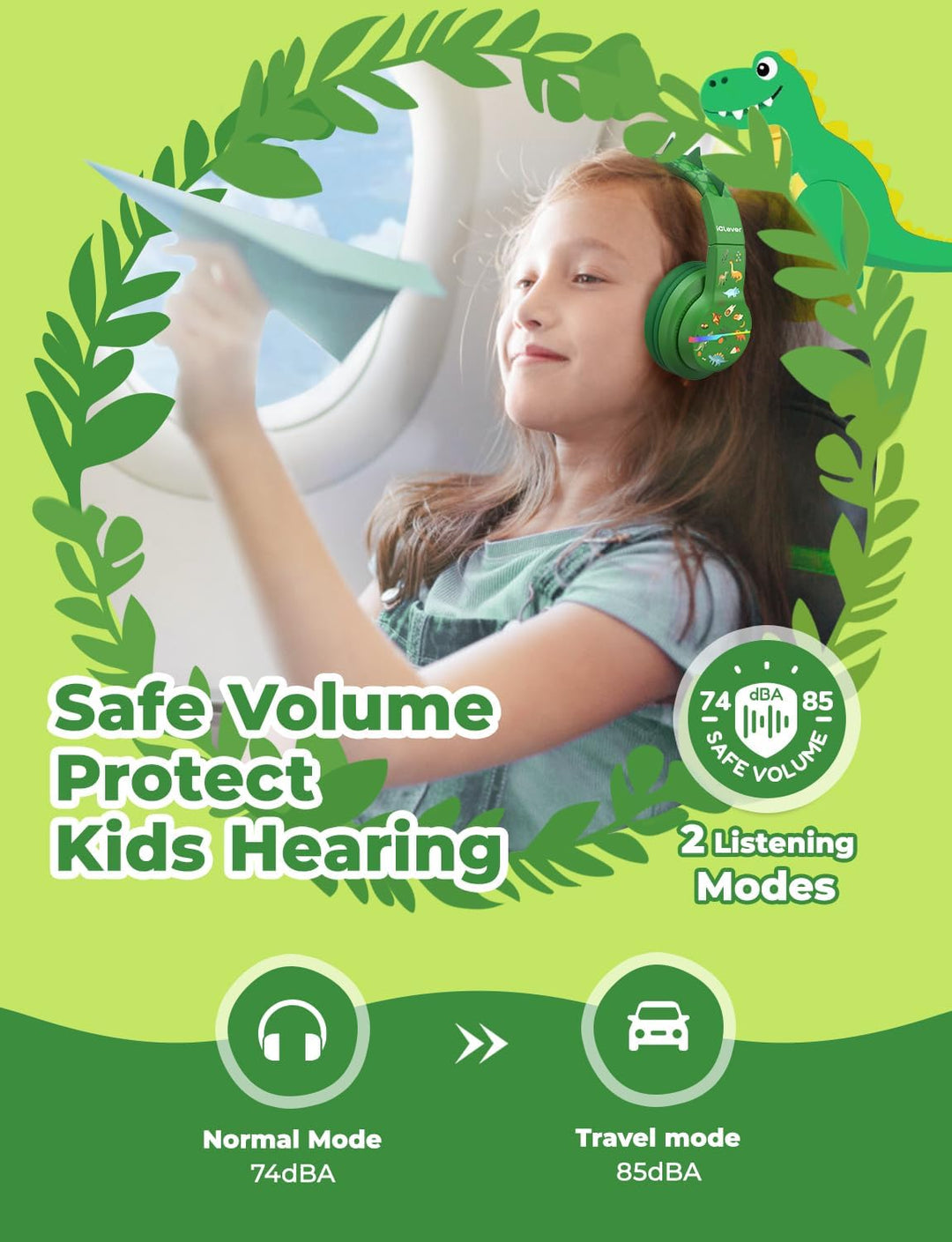 iClever Bluetooth Kinder Kopfhörer, Farbige LED-Leuchten, Kinderkopfhörer Over-Ear mit 74/85dBA Laut