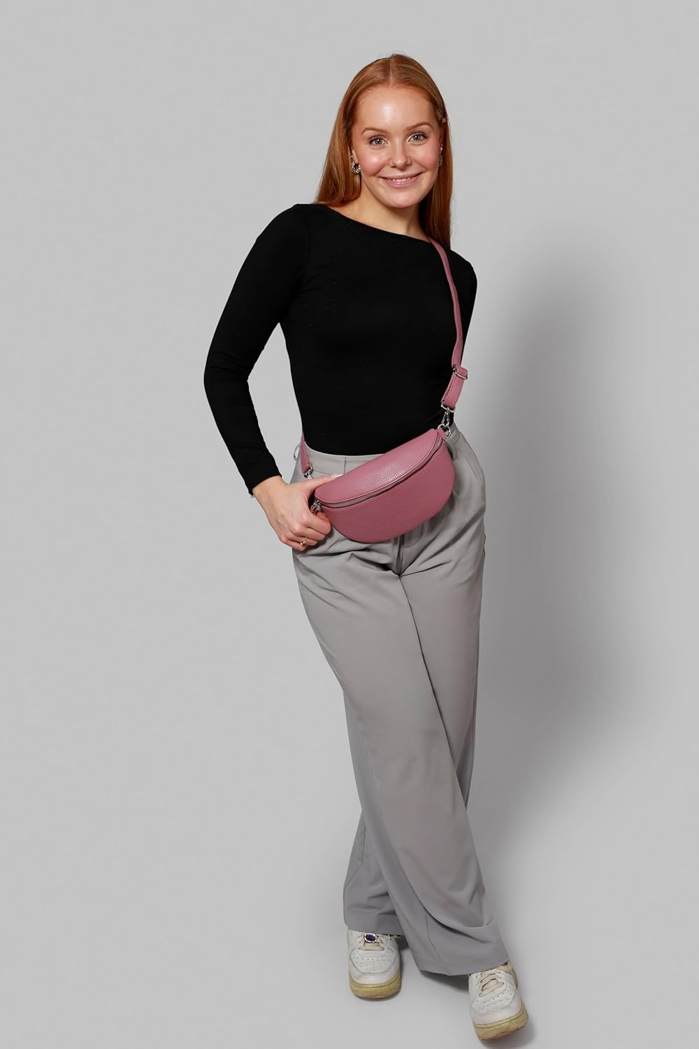 Zwillingsherz Bauchtasche mit Reissverschluss 100% Echtleder – Hochwertige Damen Bauchtasche Crossba