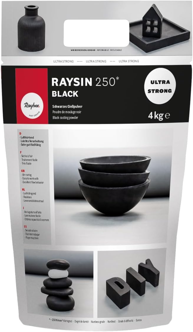 Rayher Giesspulver Raysin 250, schwarz, Giessmasse, Beutel 4 kg, Reliefgiesspulver, lufthärtend und