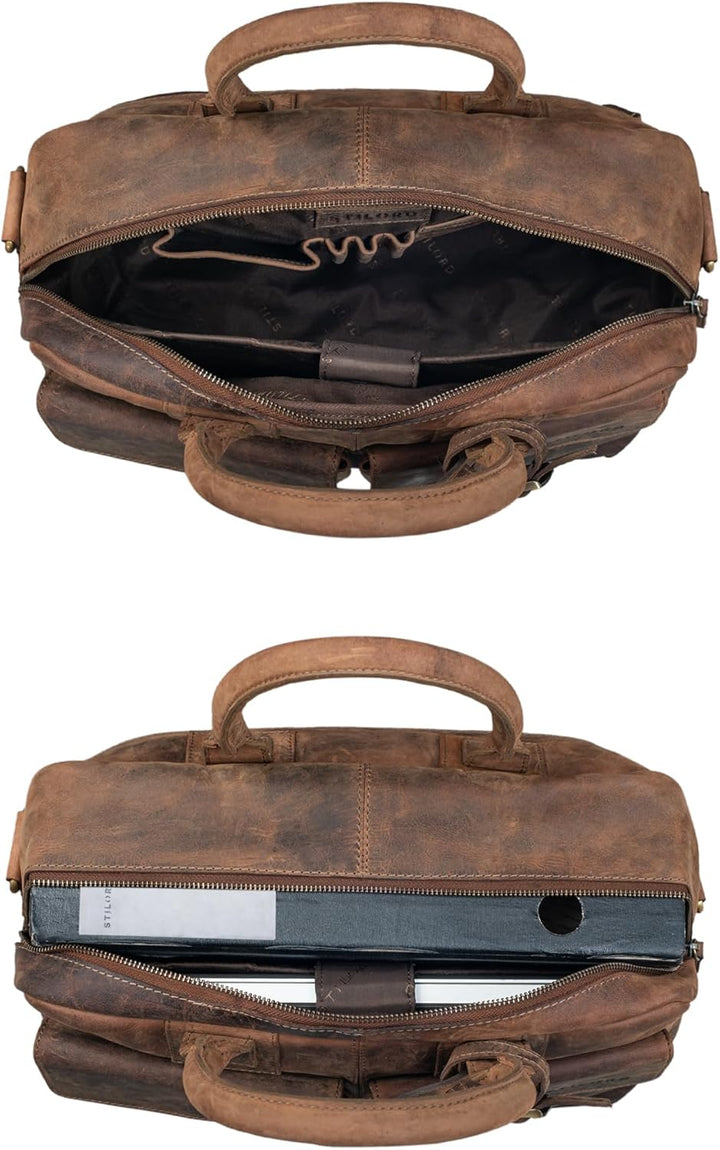 STILORD 'Carlo' Grosse Umhängetasche Leder Lehrertasche Aktentasche Schultertasche Reise Beruf Freiz