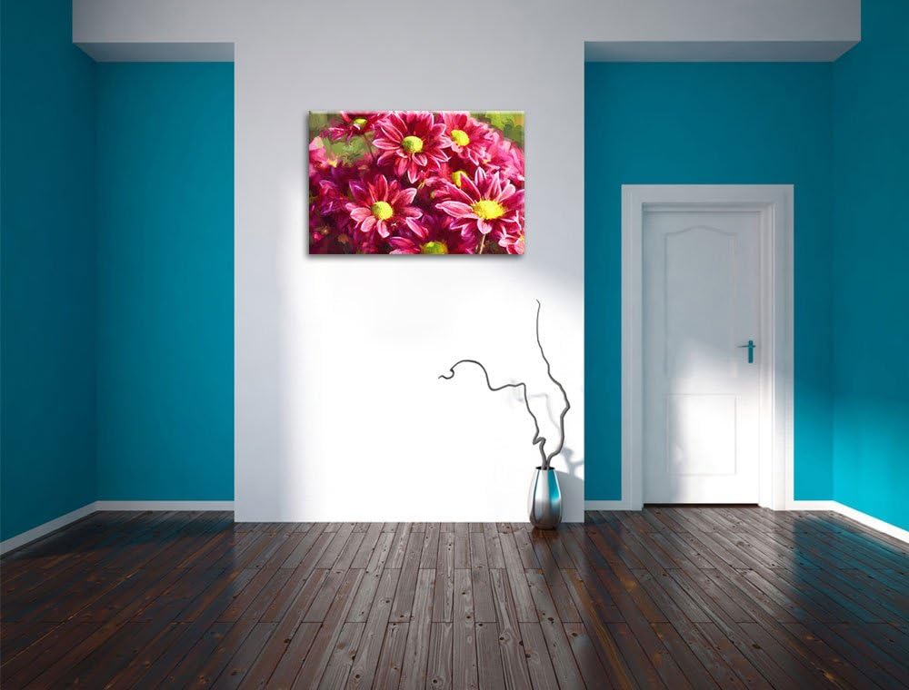 rote Blumen Pinsel Effekt, Format: 100x70 auf Leinwand, XXL riesige Bilder fertig gerahmt mit Keilra